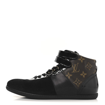 LOUIS VUITTON Suede Patent Monogram Move Up Sneakers 36.5 Black