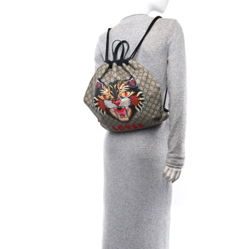 GUCCI GG Supreme Monogram Angry Cat Drawstring Backpack