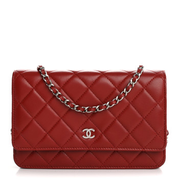 CHANEL Lambskin Quilted Wallet On Chain WOC Red