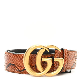 GUCCI Snakeskin Double G 40mm Belt 80 32 Brown