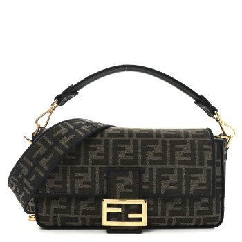 FENDI Fabric Jacquard FF 1974 Medium Baguette Tobacco Moro Black