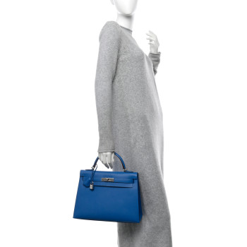 HERMES Epsom Kelly Sellier 32 Bleu Frida