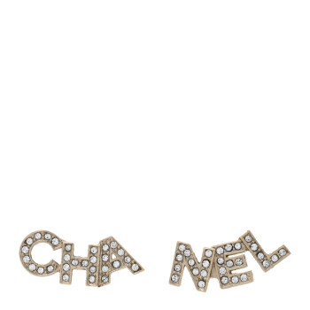 CHANEL Crystal Cha-Nel Logo Earrings Gold