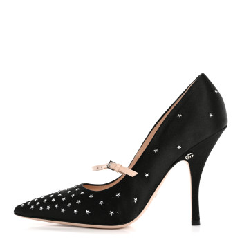 GUCCI Silk Satin Star Studded Pumps 40 Black