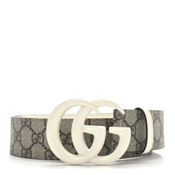 GUCCI GG Supreme Monogram Plutone Calfskin Enamel Double G 40mm Belt 70 28 Beige Ebony Mystic White