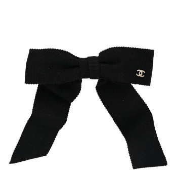 CHANEL Grosgrain Bow CC Hair Clip Black