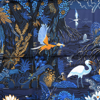 Hermes エルメス バレッタ エクリプス ワイルド・シンガポール HERMES Eclipse PM Wild Singapore blue multicolor silk print