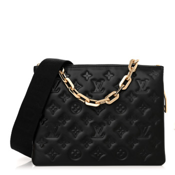 LOUIS VUITTON Lambskin Embossed Monogram Coussin PM Black