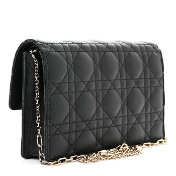 CHRISTIAN DIOR Lambskin Cannage Lady Dior Chain Pouch Black
