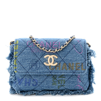 CHANEL Denim Quilted Denim Mood Clutch With Chain Blue Multicolor