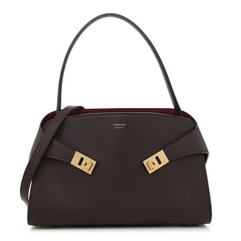 SALVATORE FERRAGAMO Calfskin Medium Hug Bag Burgundy Oxblood