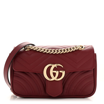GUCCI Calfskin Matelasse Mini GG Marmont Shoulder Bag Rosso Ancora
