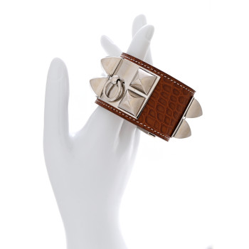 HERMES Shiny Alligator Collier De Chien CDC Bracelet S Fauve