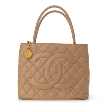 CHANEL Caviar Quilted Medallion Tote Beige