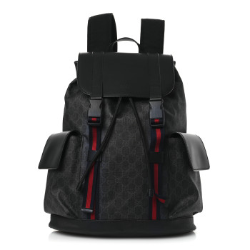 GUCCI Soft GG Supreme Monogram Calfskin Web Double Buckle Backpack Black
