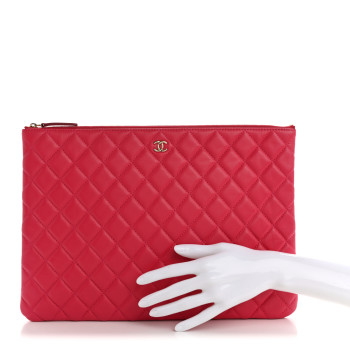 CHANEL Lambskin Quilted Large Cosmetic Case Fuchsia