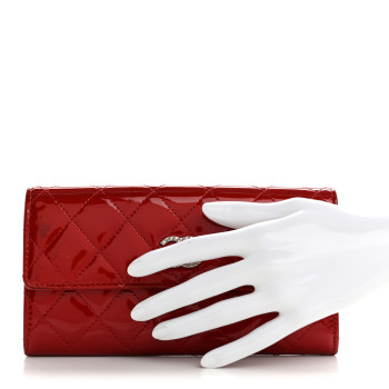 CHANEL Patent Calfskin Quilted Large Brilliant Flap Wallet Dark Red