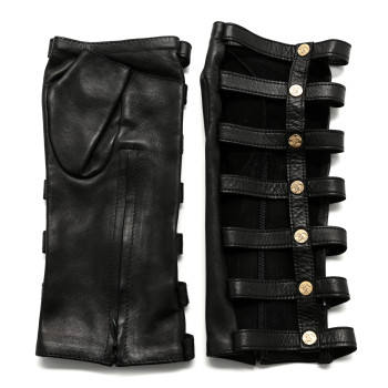 CHANEL Calfskin Fingerless Gloves 8 Black
