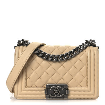 CHANEL Calfskin Quilted Small Boy Flap Beige