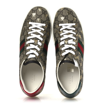 GUCCI GG Supreme Monogram Bees Ayers Web Womens Ace Sneakers 38.5 Beige Oro Green Red