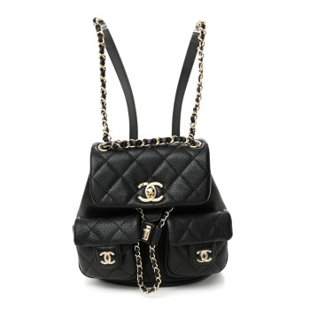 CHANEL Shiny Caviar Quilted Small Duma Pockets Drawstring Backpack Black
