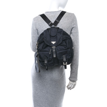 PRADA Re-Nylon Vela Saffiano Medium Backpack Black