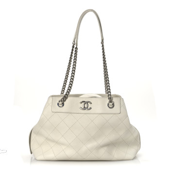 CHANEL Calfskin Stitched Small Urban Shopping Tote White