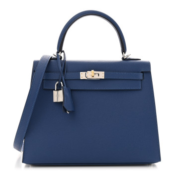 HERMES Epsom Kelly Sellier 25  Bleu Tie