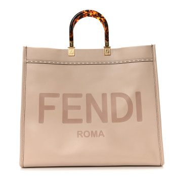 FENDI Vitello King Plexiglass Logo Embossed Large Fendi Sunshine Shopper Tote Light Rose
