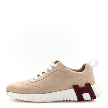 HERMES Suede Goatskin Bouncing Sneakers 35 White Gomme