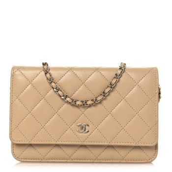 CHANEL Lambskin Quilted Wallet On Chain WOC Beige