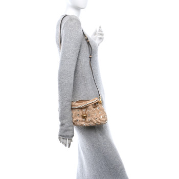 JIMMY CHOO Raffia Woven Crystal Small Cinch Bag Natural