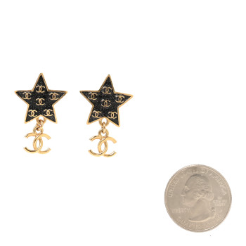 CHANEL Metal Glitter Sparkle CC Star Drop Earrings Gold Navy Multicolor