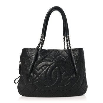 CHANEL Caviar Quilted CC Zip Around Shoulder Bag Black