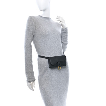 CHRISTIAN DIOR Grained Calfskin Saddle Belt Bag Black