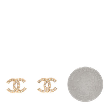 CHANEL Crystal CC Earrings Gold