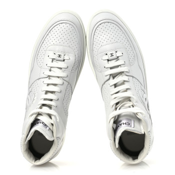 CHANEL Calfskin CC High Top Sneaker 45 White