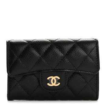 CHANEL Caviar Quilted Flap Card Holder Wallet Black