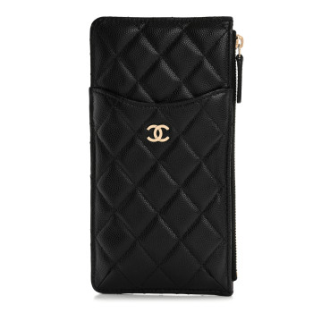 CHANEL Caviar Quilted Classic Flat Wallet Pouch Black
