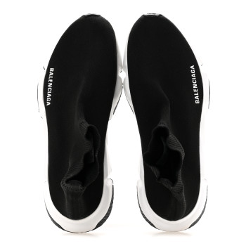 BALENCIAGA Neoprene Knit Womens Speed Sneakers 39 Black White