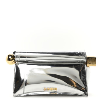 JACQUEMUS Metallic Patent Calfskin La Pochette Rond Carre Silver