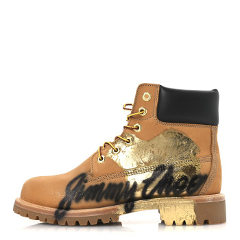 JIMMY CHOO X TIMBERLAND Nubuck Graffiti Womens Ankle Boots 9.5 Wheat Gold