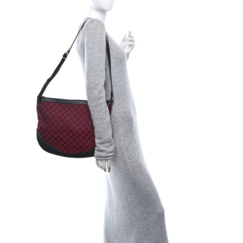 GUCCI Denim Monogram Large Half Moon Hobo Red