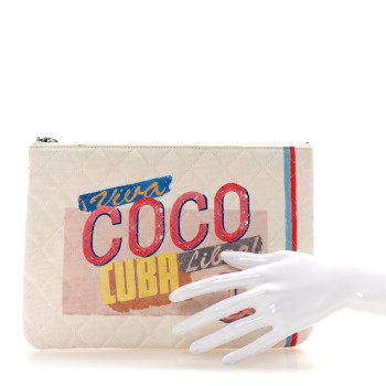 CHANEL Canvas Medium Coco Cuba Cosmetic Case Yellow Turquoise