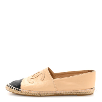 CHANEL Lambskin CC Espadrilles 37 Beige Black