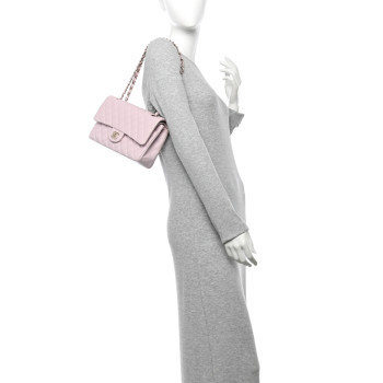 CHANEL Caviar Quilted Medium Double Flap Light Pink