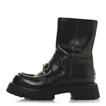 GUCCI Cordovan Lux Womens Harald Horsebit 25mm Platform Boots 36 Black