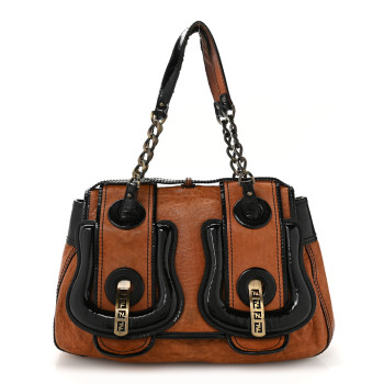 FENDI Nappa Patent B Bag Osso Black