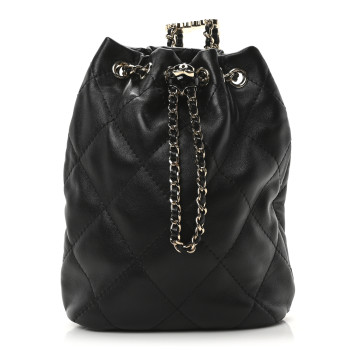 CHANEL Shiny Lambskin Quilted Drawstring Backpack Black