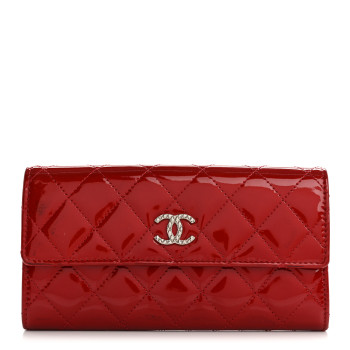 CHANEL Patent Calfskin Quilted Large Brilliant Flap Wallet Dark Red